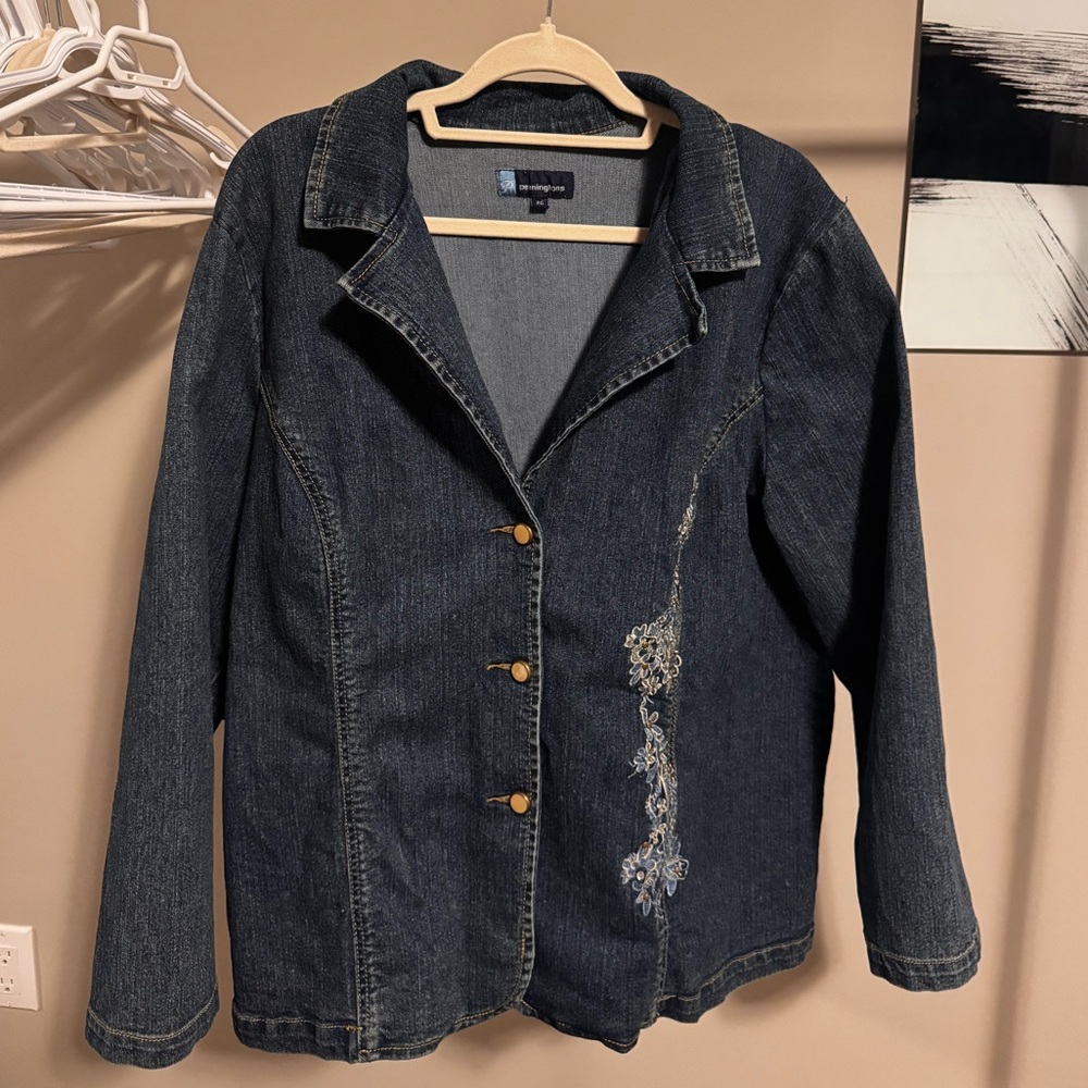 Embroidered Denim Jacket with Floral Design
